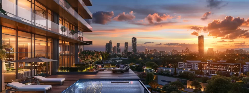 a panoramic view of the miami skyline featuring luxurious high-rise condos under a vibrant sunset, capturing the allure and complexities of the luxury real estate market amid fluctuating economic conditions.